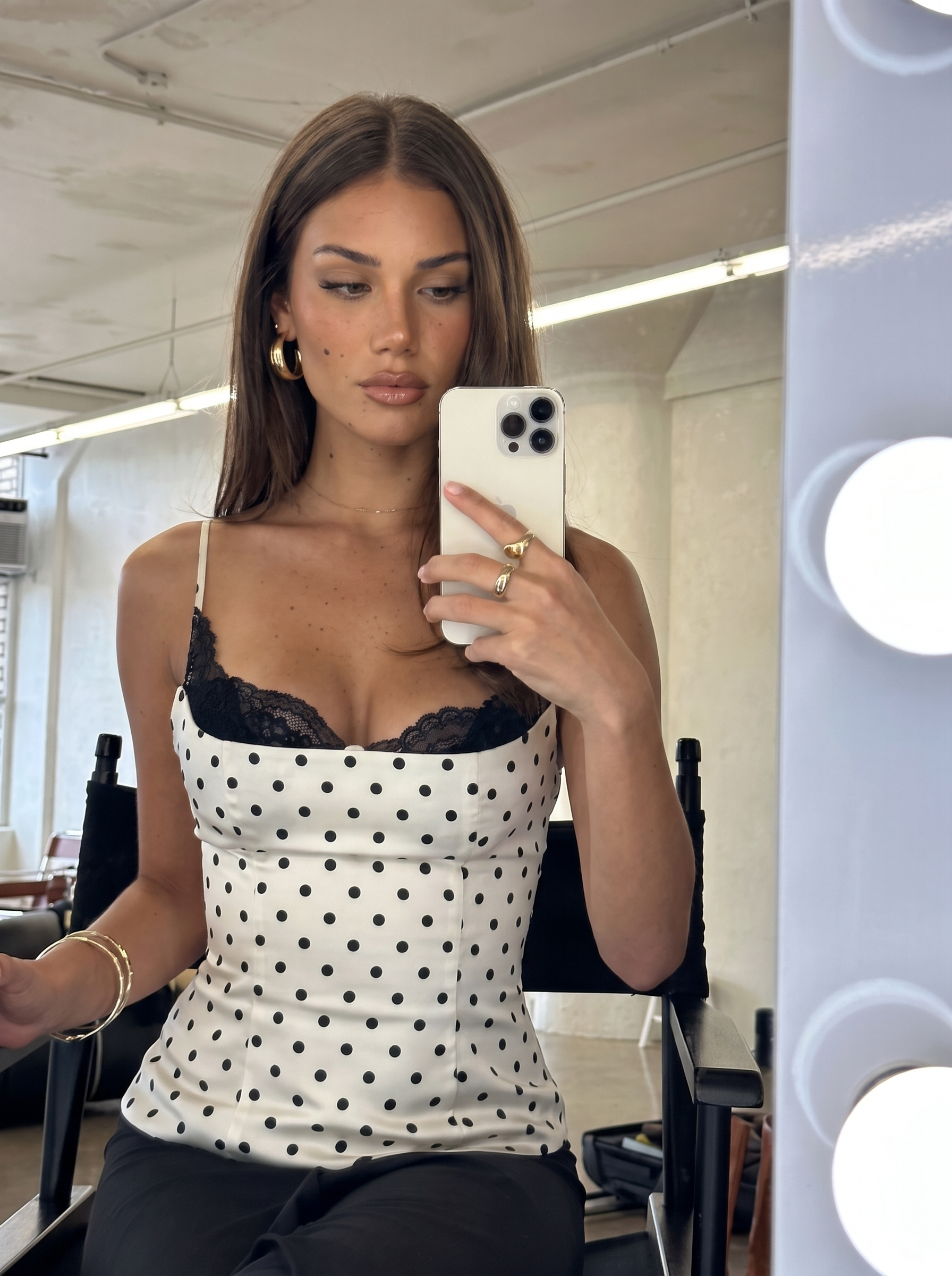 Corset Lace Top White Polka Dot